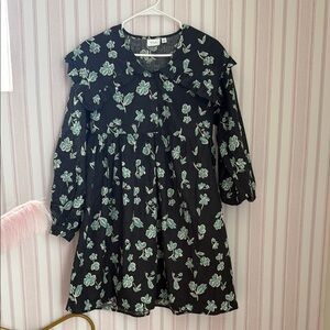 Floral Black and Green Dress